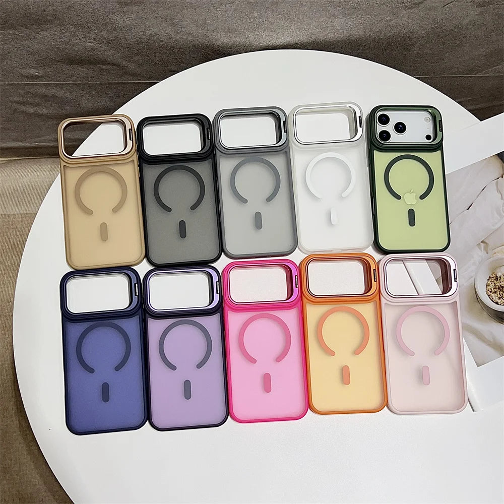 Matte Magnetic Translucent Wireless Charge Stand Case For iPhone 17 Pro Max Air 16 15 14 13 12 11 for Magsafe Must-Haves Cover