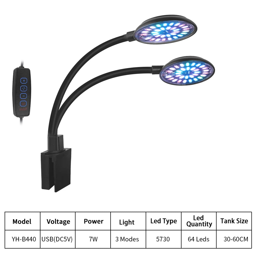 4W\7W USB Fish Tank Clip Lamp Decorate Led Full Spectrum Control Lamp Algae Lamp Ornamental Small Tank Lighting