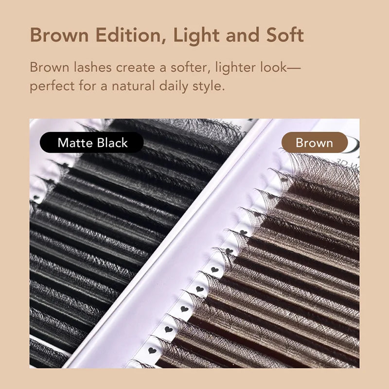 DIYDAY Brown 3D 4D 5D W-Shaped Eyelashes Easy Apply Premade Fan Lashes Natural Soft W Style False Mink Eyelash Extension