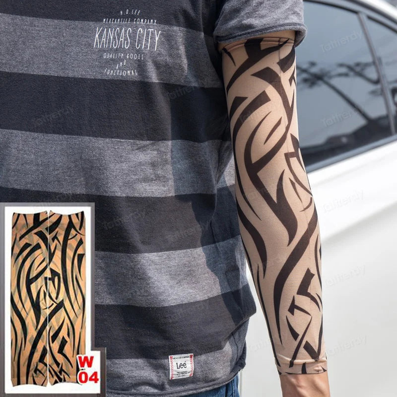 1Pc Unisex Summer Fake Tattoo Arm Sleeves for Men Unisex Women Sunscreen Arm T shirt UV Protection Hip Hop Punk Slip On Tattoo