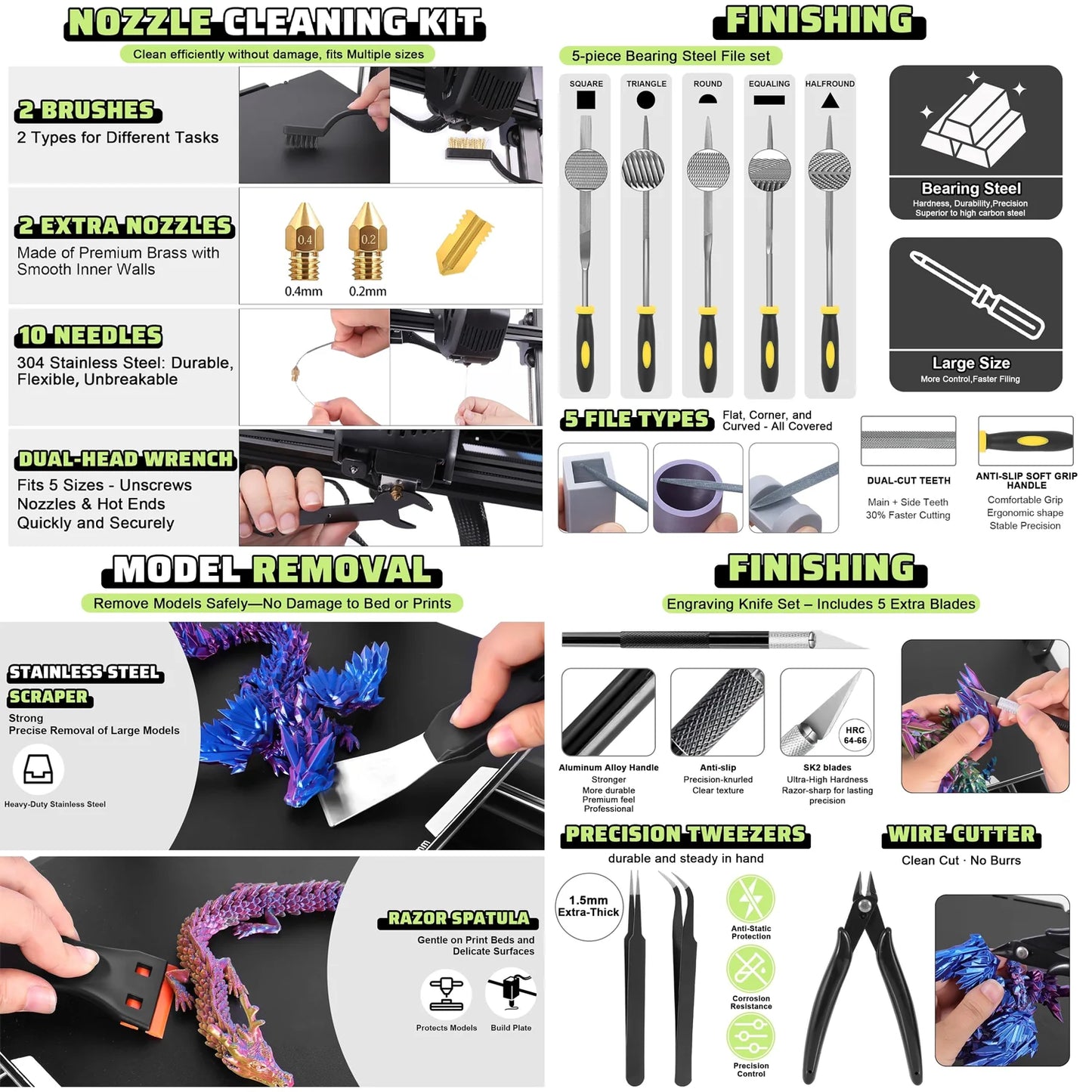 40Pcs 3D Printer Tool Kit & Bed Glue Spray: FDM/SLA Cleaning Finishing + Anti-Warp Adhesive for PLA ABS PETG TPU, No Residue