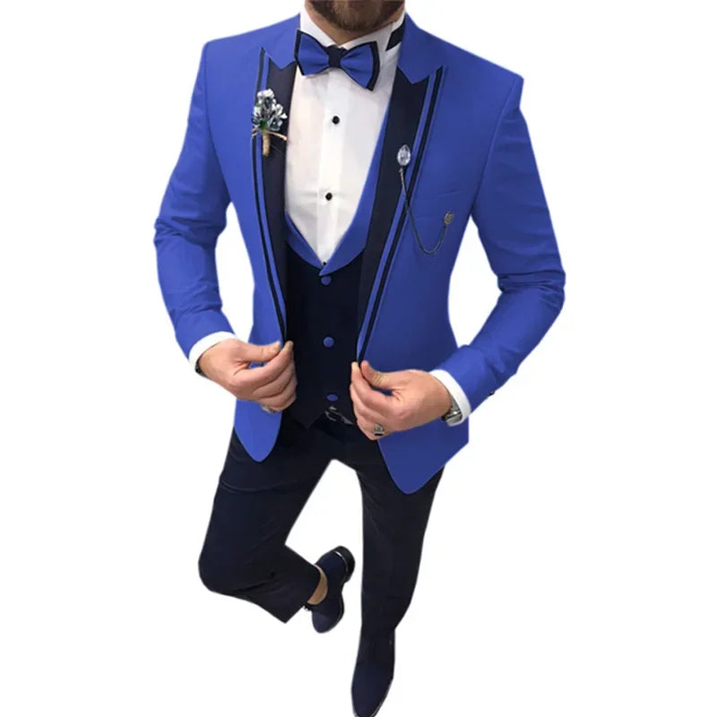 New Casual Fashion Men's Suit Three-piece Set (top + Vest + Pants) Lapel Slim Wedding Ceremony Groom Best Man Suit Men's Suit
