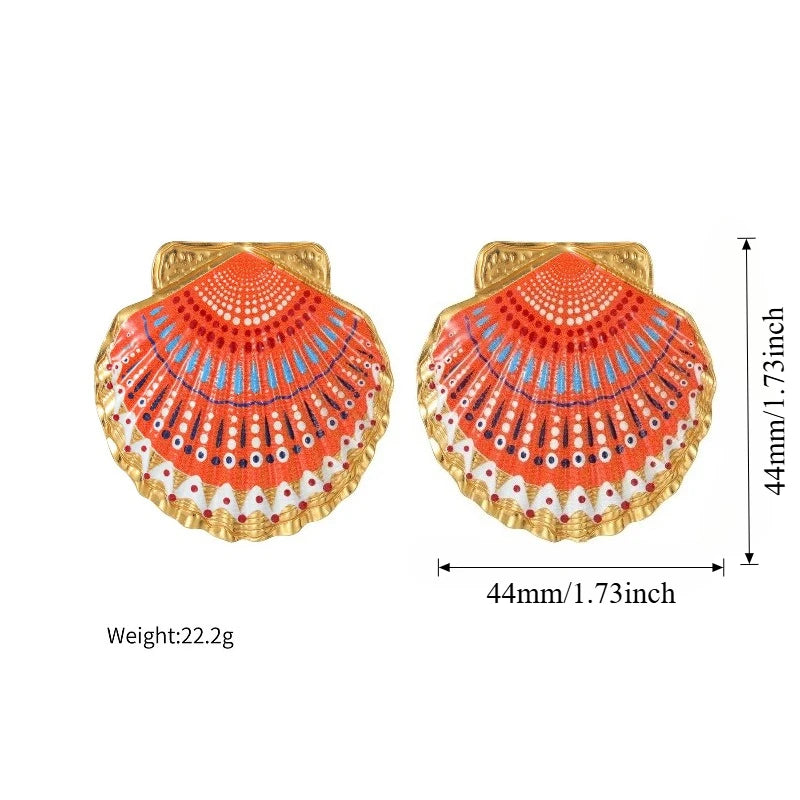 Leo | Metal Painted Shell Earrings Stainless Steel Women Ocean Chic Jewelry Gold High Quality Popular