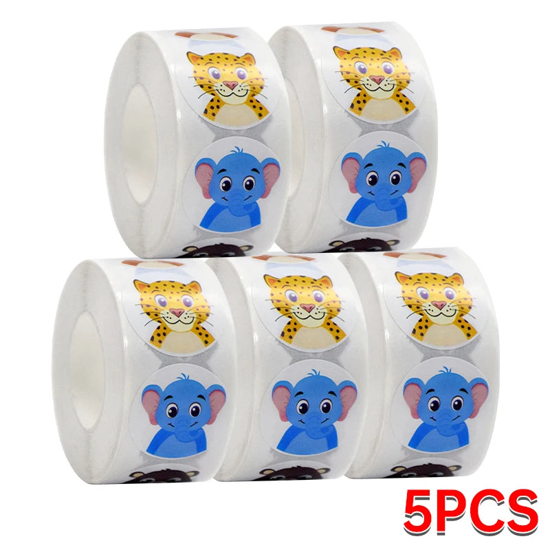 500/1000PCs Colorful Star Adhesive Stickers Kawaii Animal Scrapbook Reward Sticker Roll Labels for Kids Gift DIY Art Supplies