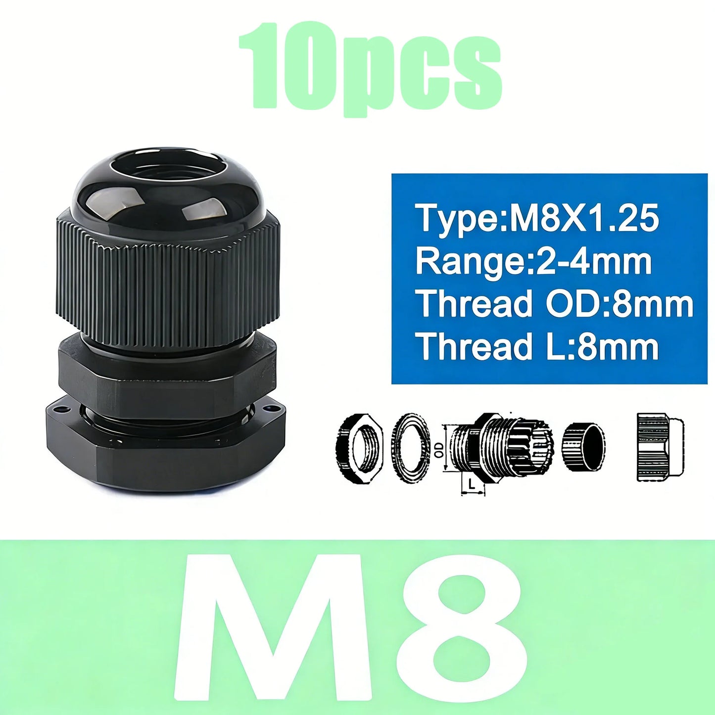 Cable Gland M8 M10 M12 M16 M20 PG7 PG9 PG11 PG16 Waterproof Cable Glands Plastic Nylon Cable Connector IP68 for Electrica Wire