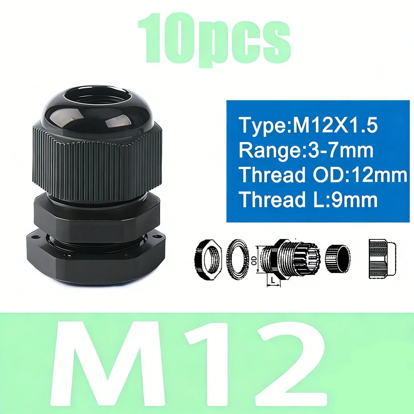 Cable Gland M8 M10 M12 M16 M20 PG7 PG9 PG11 PG16 Waterproof Cable Glands Plastic Nylon Cable Connector IP68 for Electrica Wire