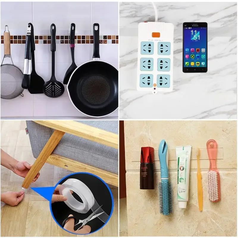 Double Sided Tape Ultra-strong Adhesive Tape Nano Heavy Duty Glue Tape Waterproof Traceless Strip Reusable Double Face Tape