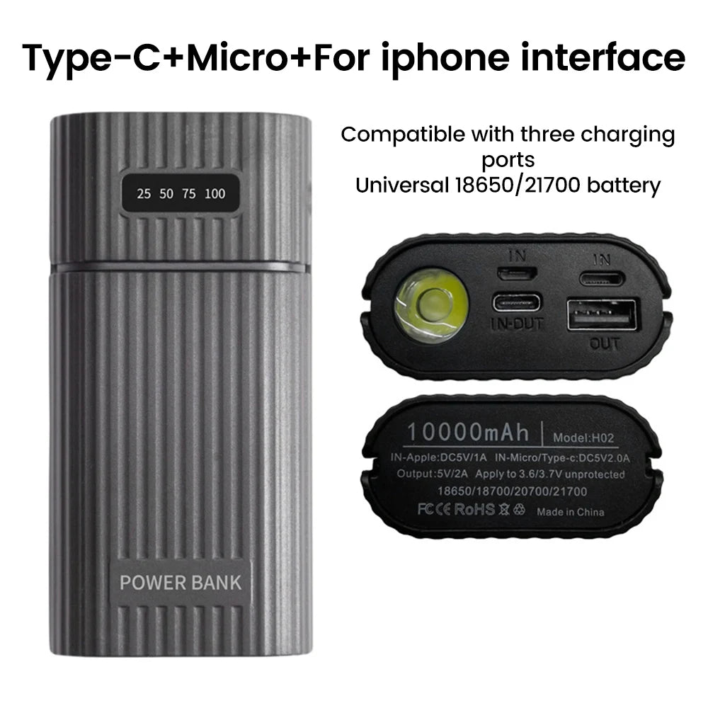 Power Bank Case for 18650/18700/20700/21700 Battery Pack No Soldering Fast Charging Charger DIY USB Power Bank for Cellohone