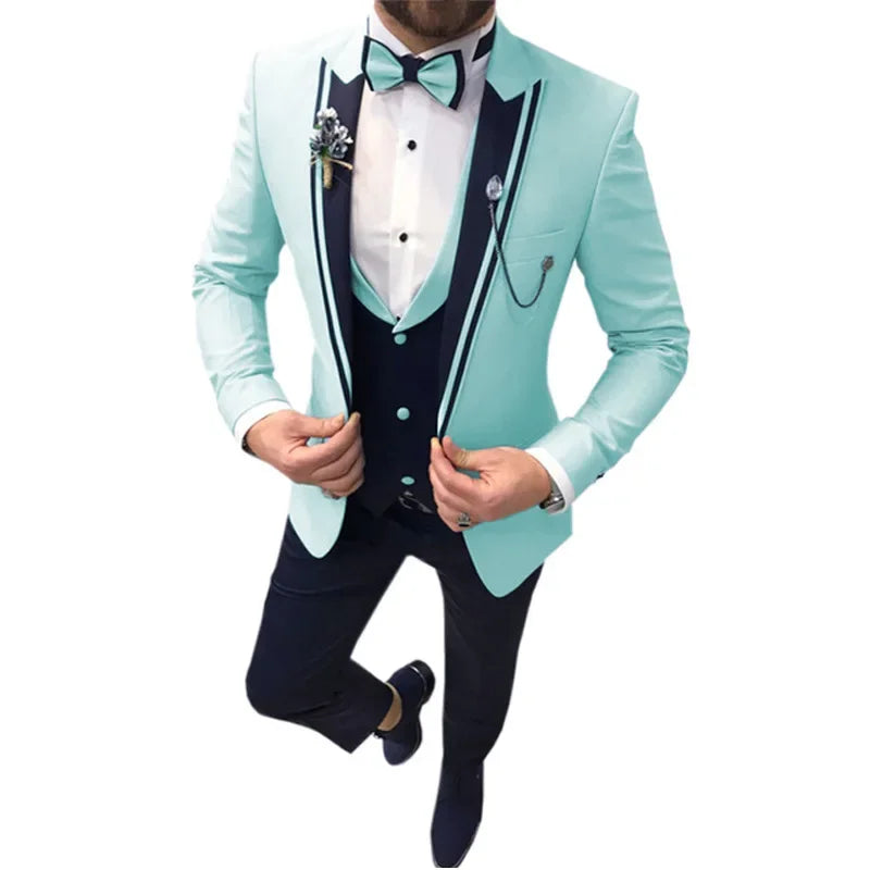 New Casual Fashion Men's Suit Three-piece Set (top + Vest + Pants) Lapel Slim Wedding Ceremony Groom Best Man Suit Men's Suit
