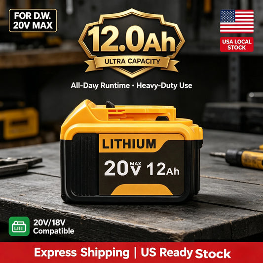20V 12.0Ah Battery Replacement for Dewalt 20V MAX Lithium ion DCB200 DCB204 DCB205 DCB206 DCB612 Cordless Power Tool - 1/2/4 Pack Options