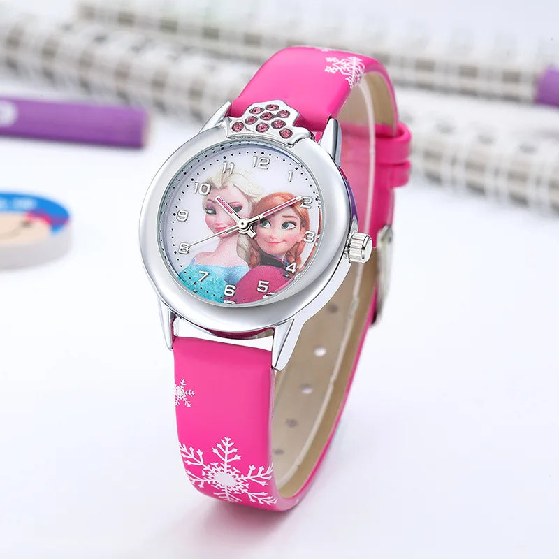 New Elsa Girls Watch for Kids Princess Leather Strap Cute Children's Watches Cartoon Quartz Wristwatches for Ladies Frozen Clock