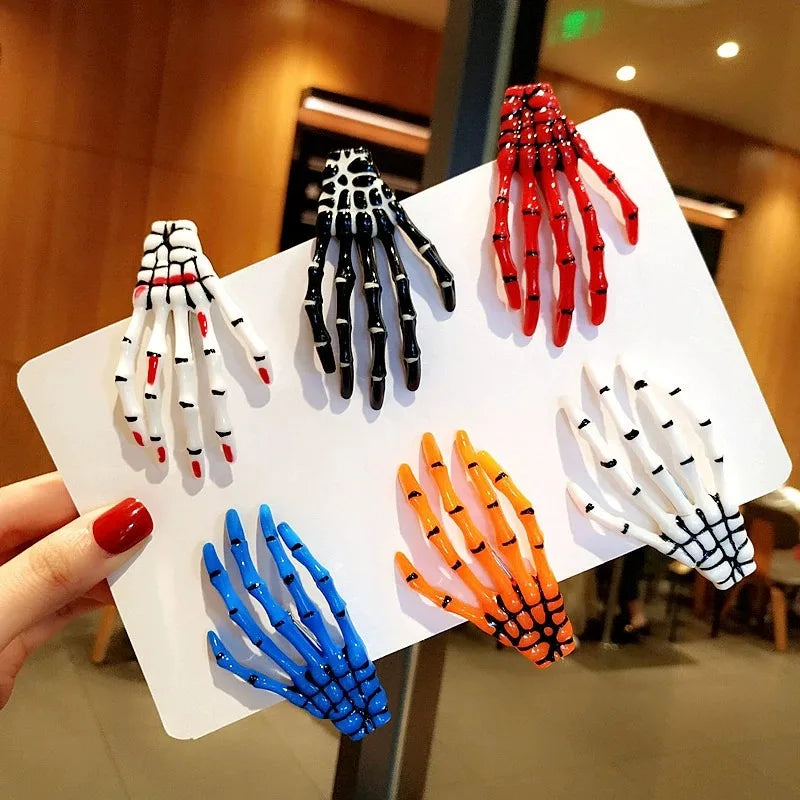 Halloween Skeleton Hands Hair Clips 2Pcs Gothic Punk Rock Accessories for Women Devil Party  Hair Pin Girl Hair Accessoires