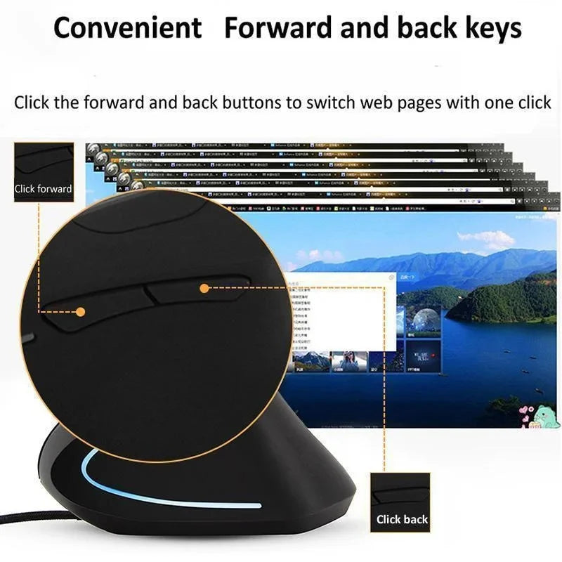 Ergonomic Right Hand Vertical RGB Wired Optical Mouse for PC Healthy Gaming