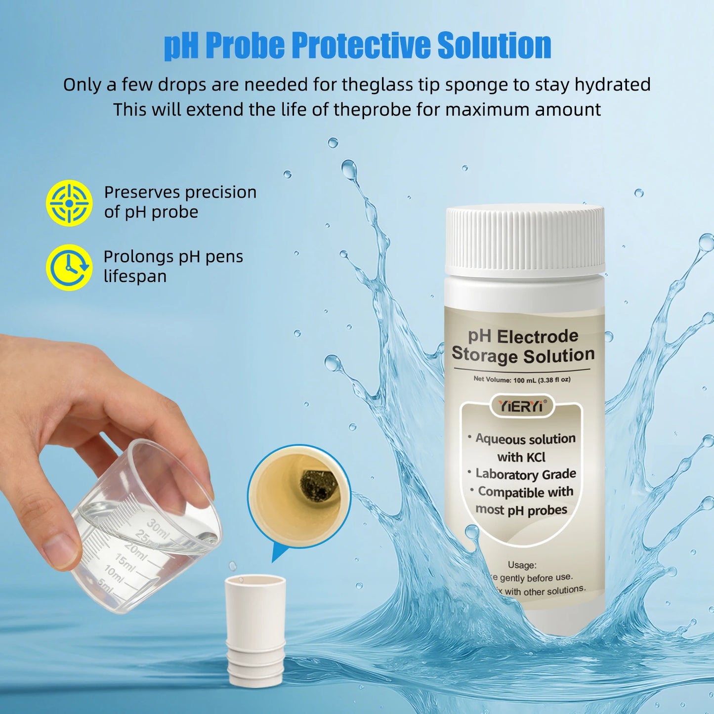 100ML pH Buffer Solution pH Calibration Solution Kit pH Meter Calibration Kit 4.00 6.86 9.18 Buffer with KCL Storage Solution