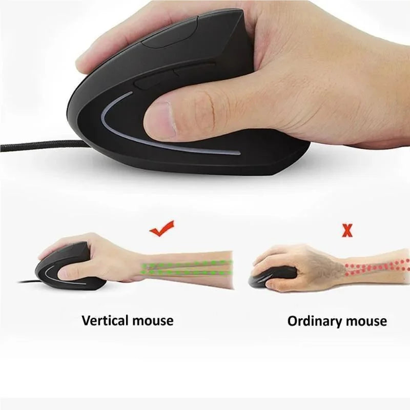 Ergonomic Right Hand Vertical RGB Wired Optical Mouse for PC Healthy Gaming