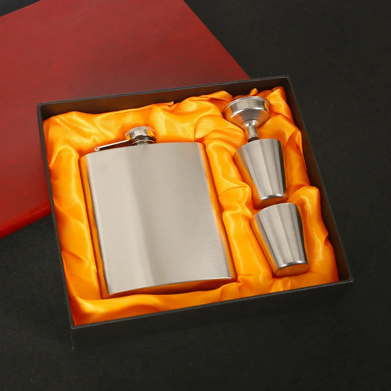 JUSTINLAU 7/8oz Portable Pocket Hip Flask Stainless Steel Whisky Flask Drink Alcohol Container Gift Box Vodka Drinking Bottles