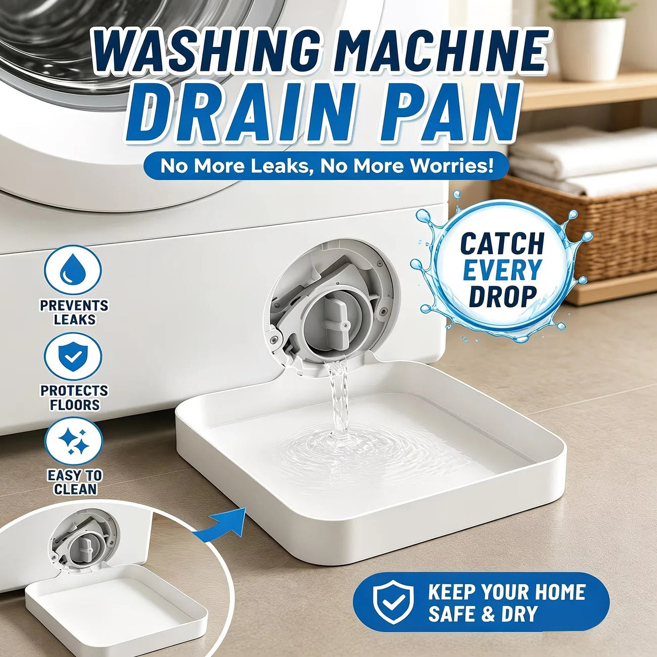 Washing Machine Drainage Tray 3D Printing Drain Funnel Drip Tray for Cleaning Lint Filters Water Catch Tray Stops Floor Spills