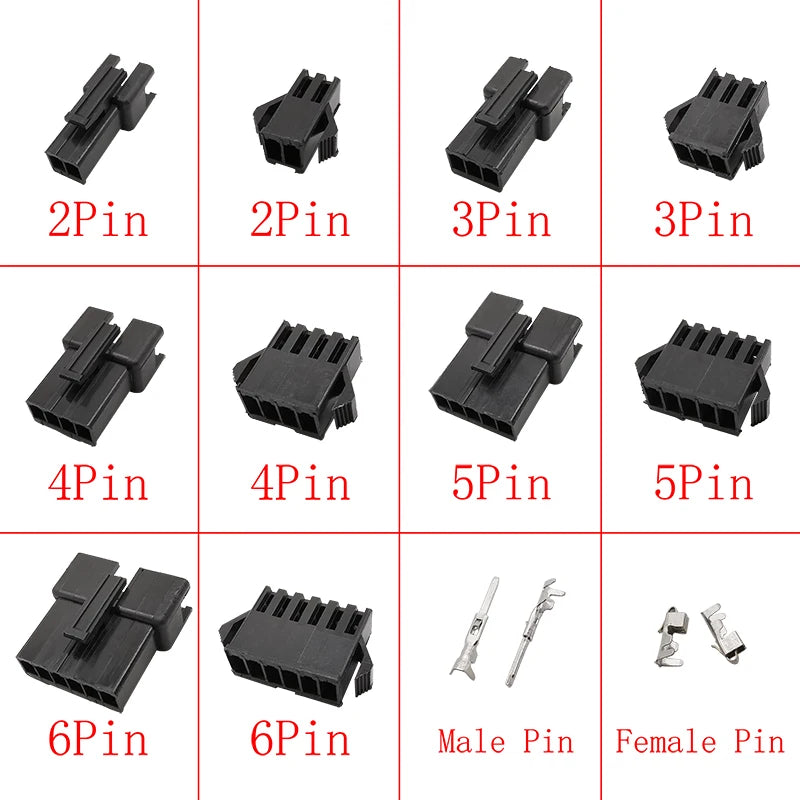 Black JST SM 2.54mm Pitch Connector 2/3/4/5/6/7/8 Pin Male Female Plug Housing Wire Connectors Plastic Shell Crimp Pin Terminal