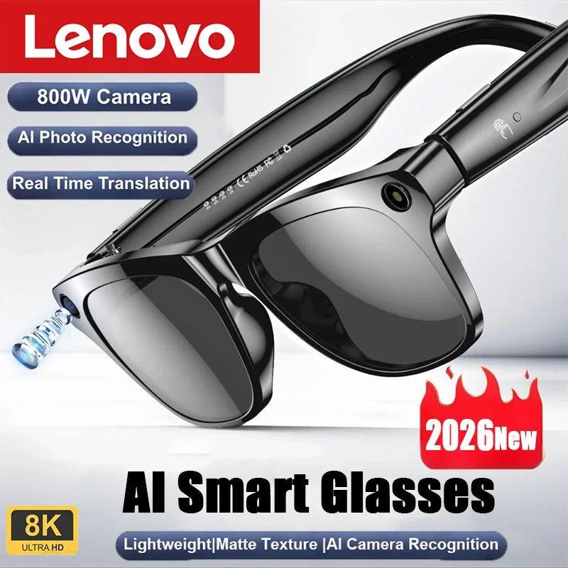Lenovo 100MP Camera 8K HD Smart Glasses Chat GPT 260mAh Battery Bluetooth Call Voice Assistant Control Smart Glasses for Men