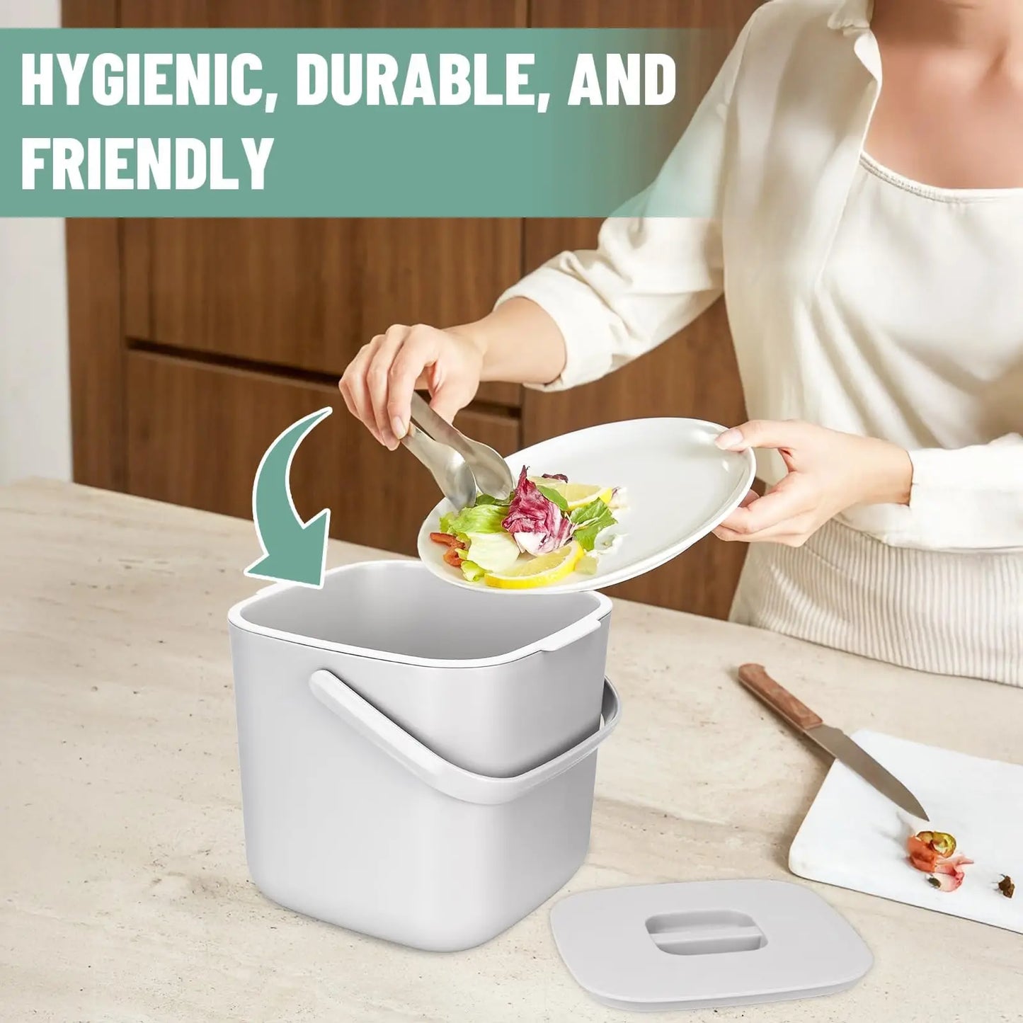Kitchen Organic Waste Bin with Lid, Compost Bin for Everyday Organic Waste Containers, Odour-proof, Easy To Clean.