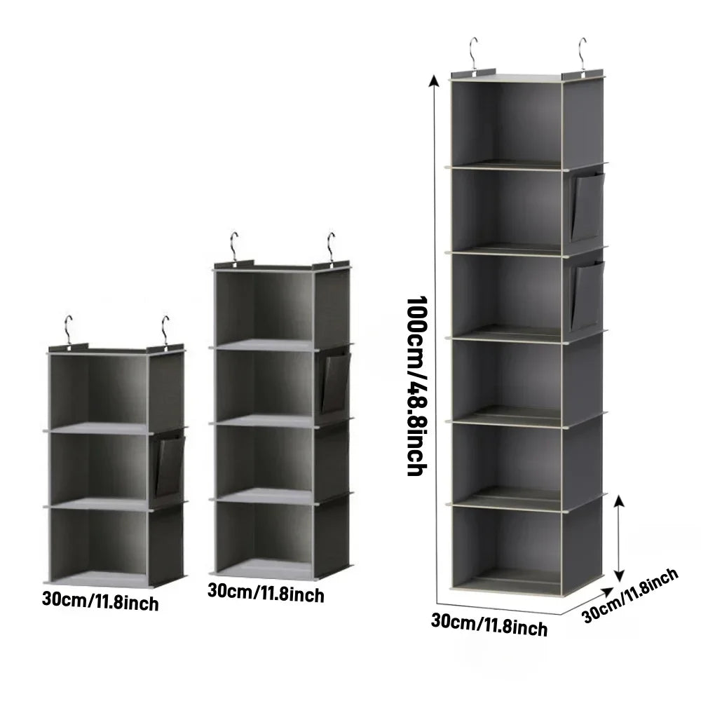 Hanging Closet Organizer, 6-Shelf Wardrobe Storage Bag with Hooks, Space Saving Foldable Fabric Shelves for Bedroom Dorm Travel