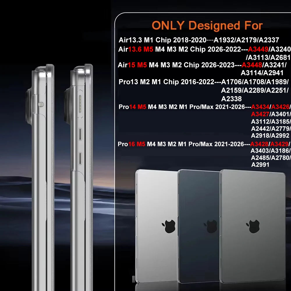 For 2026 M5 M4 MacBook Air 13/15In Case M3 M2 2026-2022 A3449 A3448 A3241 A3240 For MacBook Pro 14/Pro 16In M5 Pro/Max 2026 Case