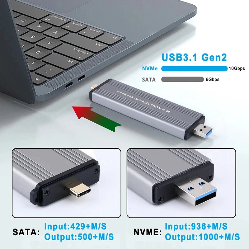 SAMGET M.2 SSD Case M.2 to USB 3.1 Gen 2 10Gbps Aluminum Case USBC USBA to NVMe PCIe External Enclosure for M2 NVMe SSD