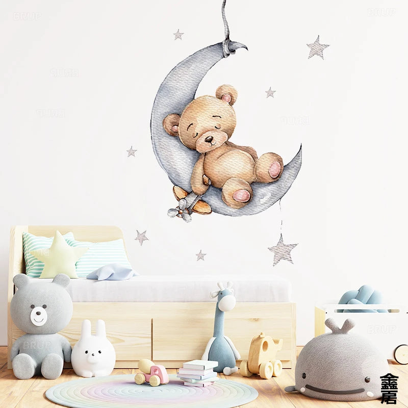 1Pc Cartoon Animal Star Moon Cat Rabbit Bear Wall Stickers for Room Decoration Living Room Decor for House