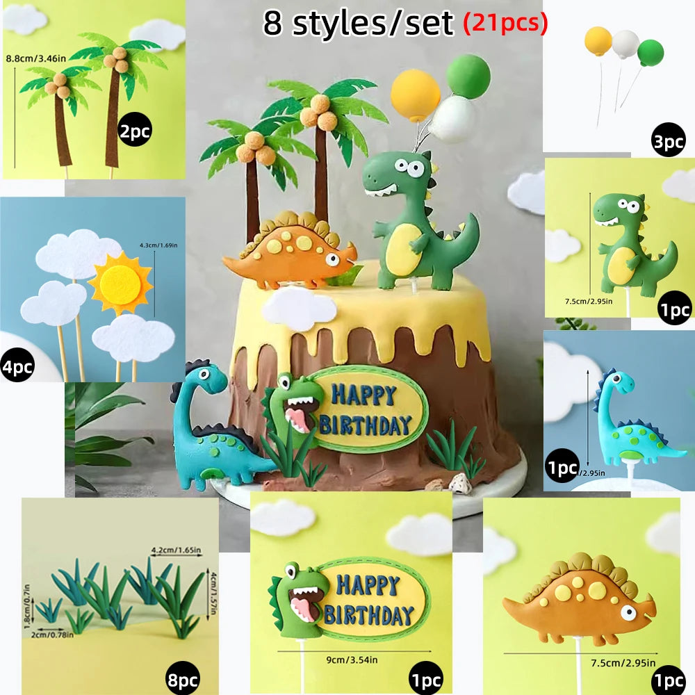 Jurassic Dinosaur Cake Topper Tyrannosaurus Rex Triceratops Pterosaur for Kids Happy Birthday Party Decoration Baby Shower Decor