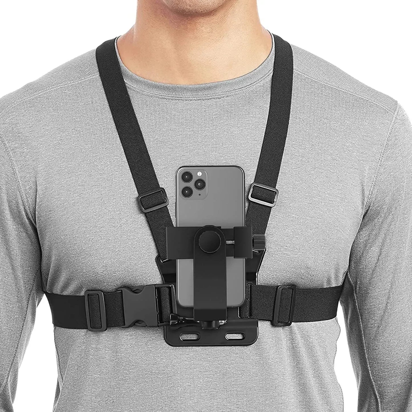 Hands-Free Chest Phone Mount–Adjustable POV Holder for Live Streaming, Sports&Travel Vlog,Secure Clip for iPhone Samsung Huawei