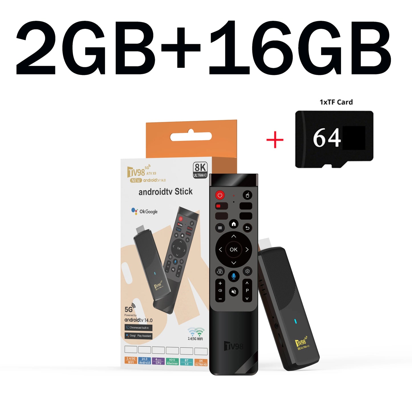TV98 ATV X9 TV Stick Android14 Smart Allwinner H313 Quad core HD 8K 4K Media Player 4G 5G Dual Wifi Voice Remote iptv