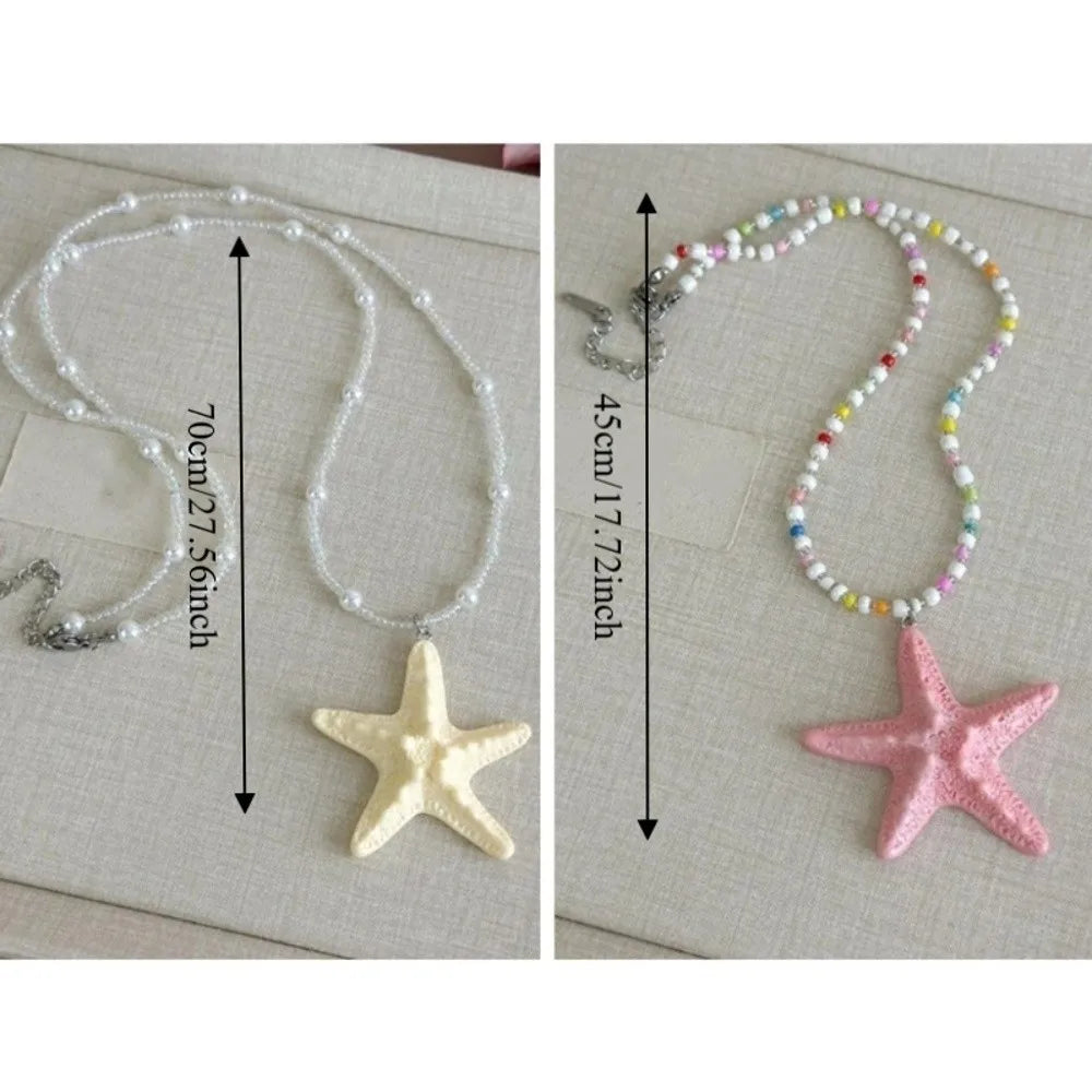Cute Bohemian Starfish Necklace Beach Surfer Dopamine Bead Trendy Beach Necklace Splicing Colorful Summer Clavicle Chain Gift