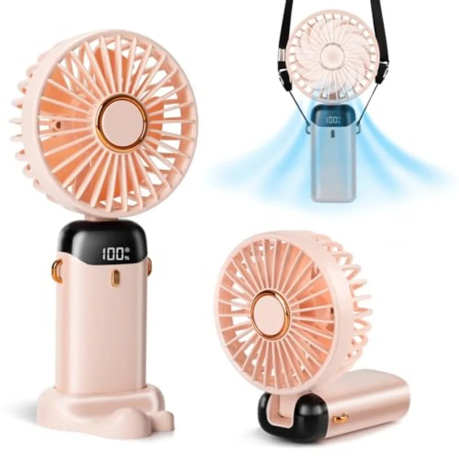 Portable Handheld Fan, 12 hours, Upgrade 3200mAh Portable Fan with LED Display, 90° Foldable, 5 Speed Wind, Hand Held/Neck/Desk