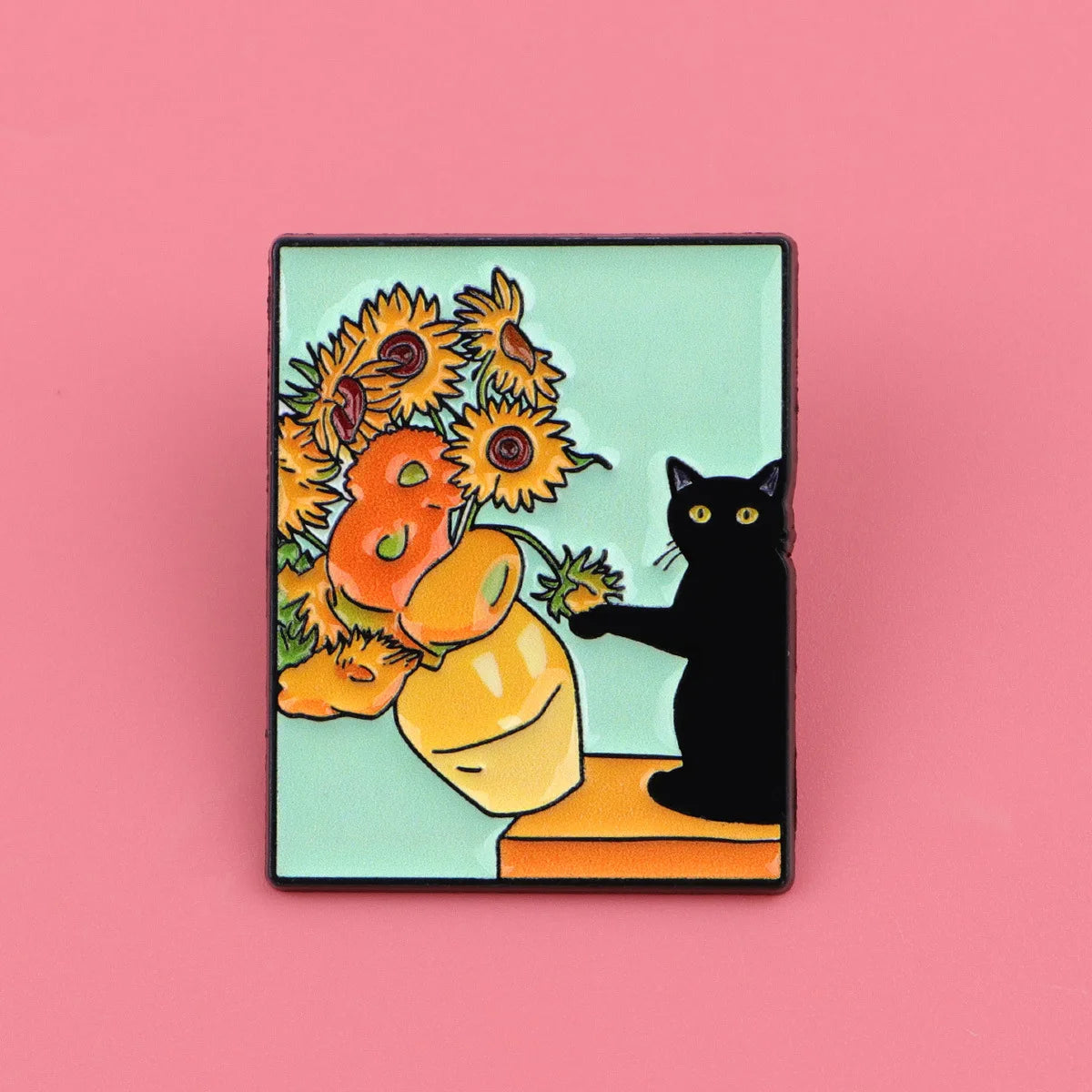 Starry Night Cat Silhouette Brooch - Van Gogh Style Art Enamel Pin Badge Fashion Jewelry Gifts