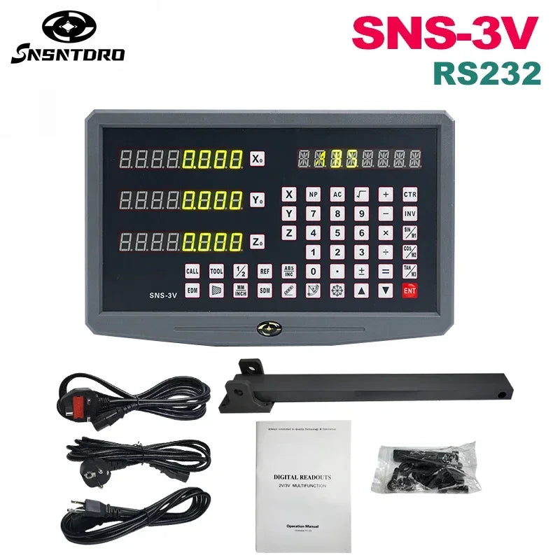 SNS-3V Display Milling Lathe Machine DRO Digital Readout AC110V/220V and 3 Pieces 0-1000mm Linear Scale Displacement Encoder