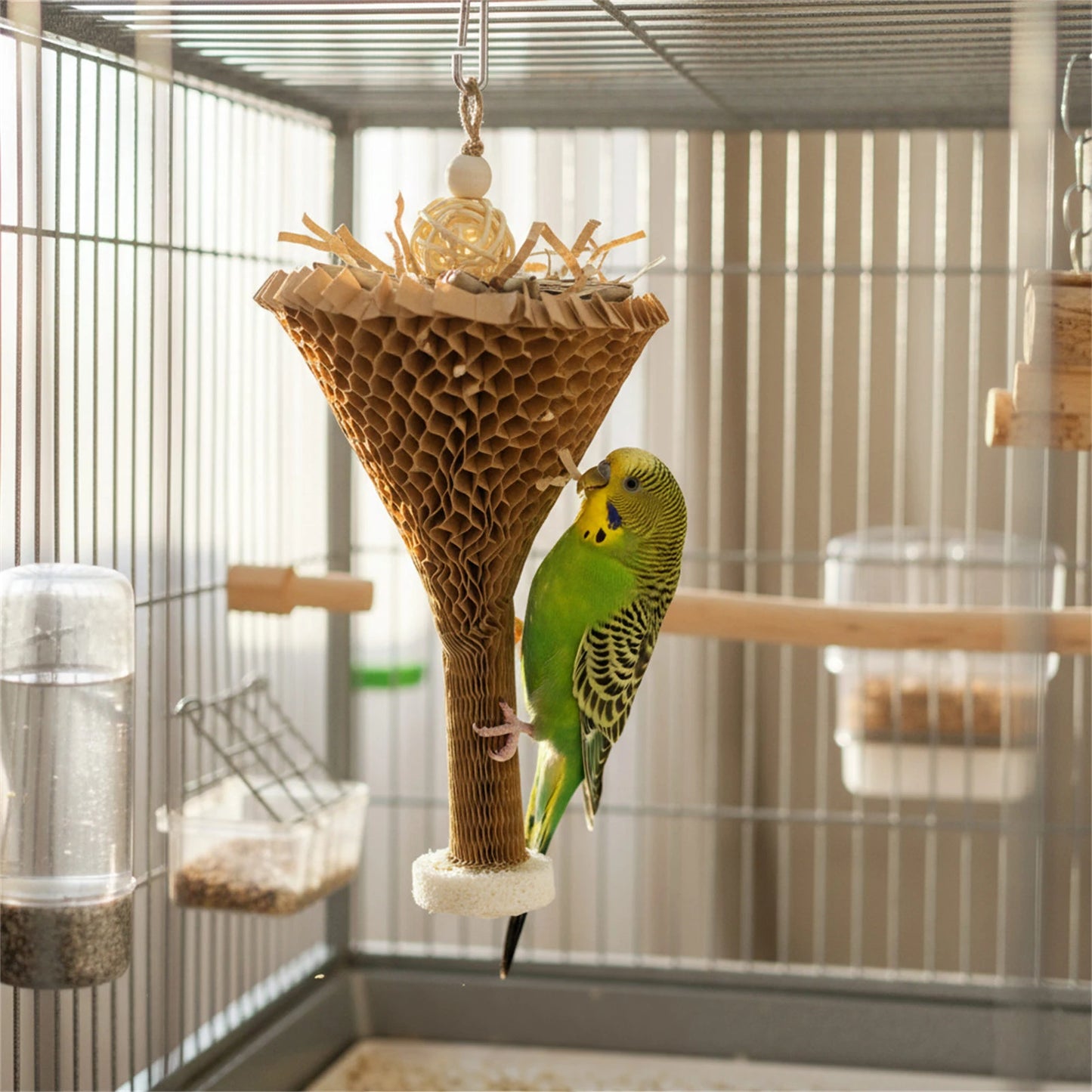 Parrot Chew Toys Natural Palm Leaf Shredding Paper Cones for Birds Biting Stress Relief Long Durable Eco Friendly Pet Supplies