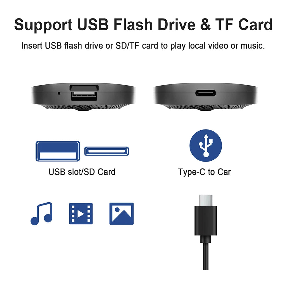 2026 Android13 CarPlay Ai Box Kowankit Wireless Android Auto 3 in 1 USB Adapter Plug & Play For Youtube Netflix Universal TV Box