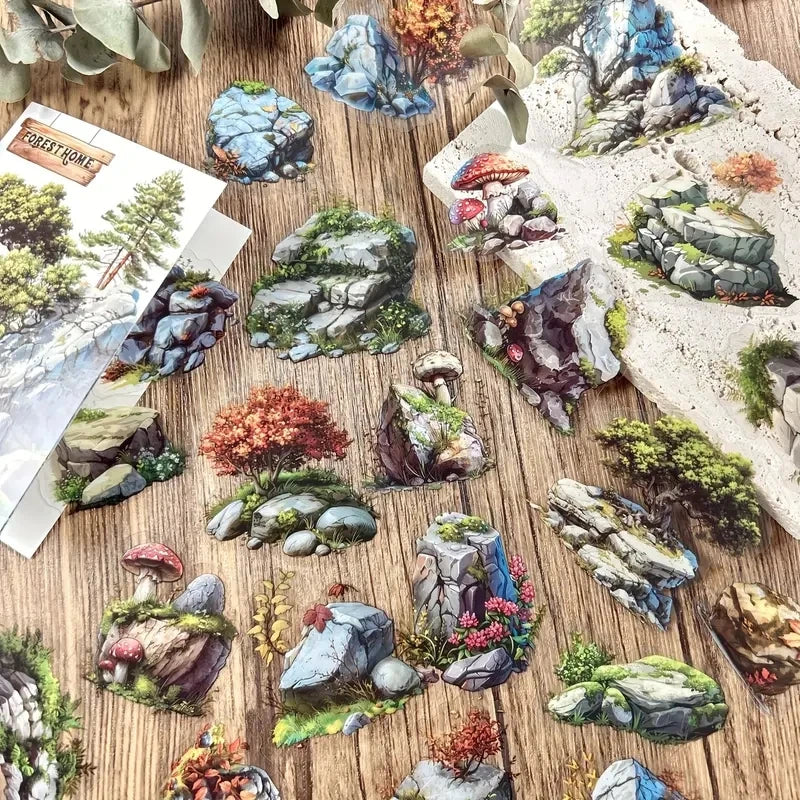 25 pcs Forest animals and stones Stickers aesthetic Decorative Diary Album Stationery Stick Labels Junk Journal Supplies