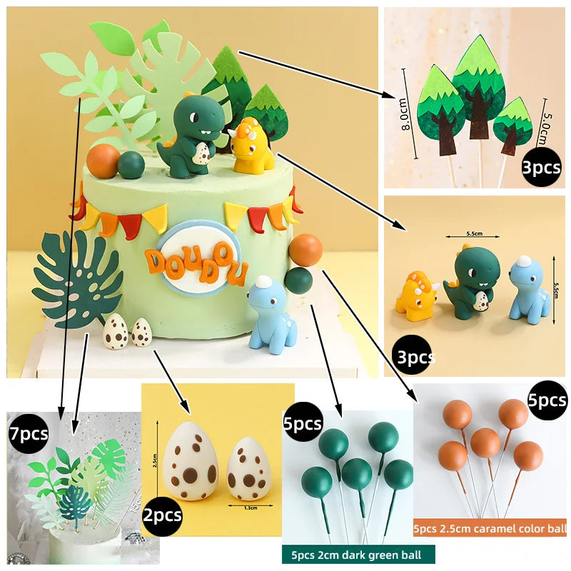 Jurassic Dinosaur Cake Topper Tyrannosaurus Rex Triceratops Pterosaur for Kids Happy Birthday Party Decoration Baby Shower Decor