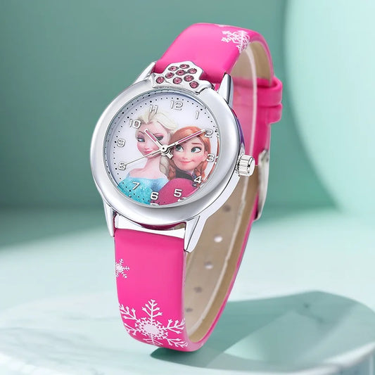 New Elsa Girls Watch for Kids Princess Leather Strap Cute Children's Watches Cartoon Quartz Wristwatches for Ladies Frozen Clock