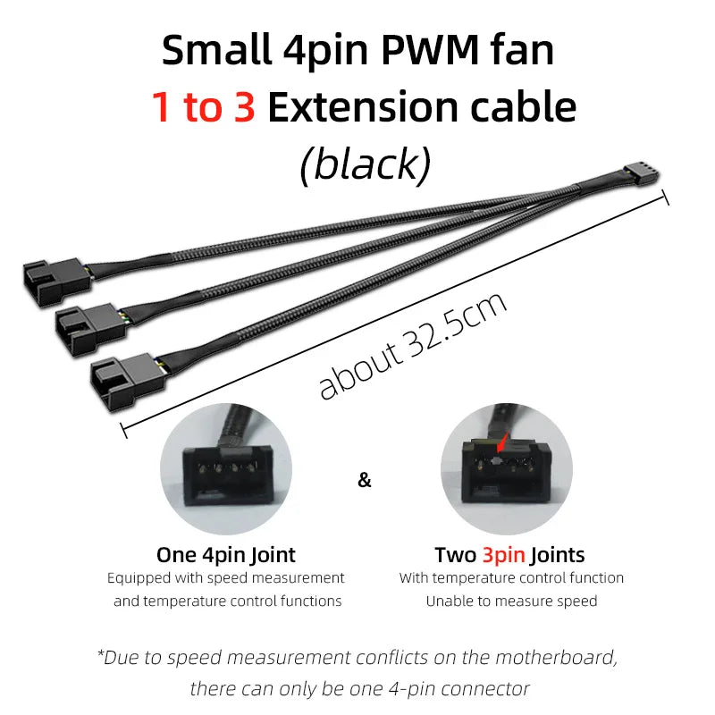 Teucer 12V/4Pin PWM Black/White Adapter Cable 1 to 1/2/3/4 Computer CPU Cooler Fan Splitter PC Chassis Fan Extension Power Cable
