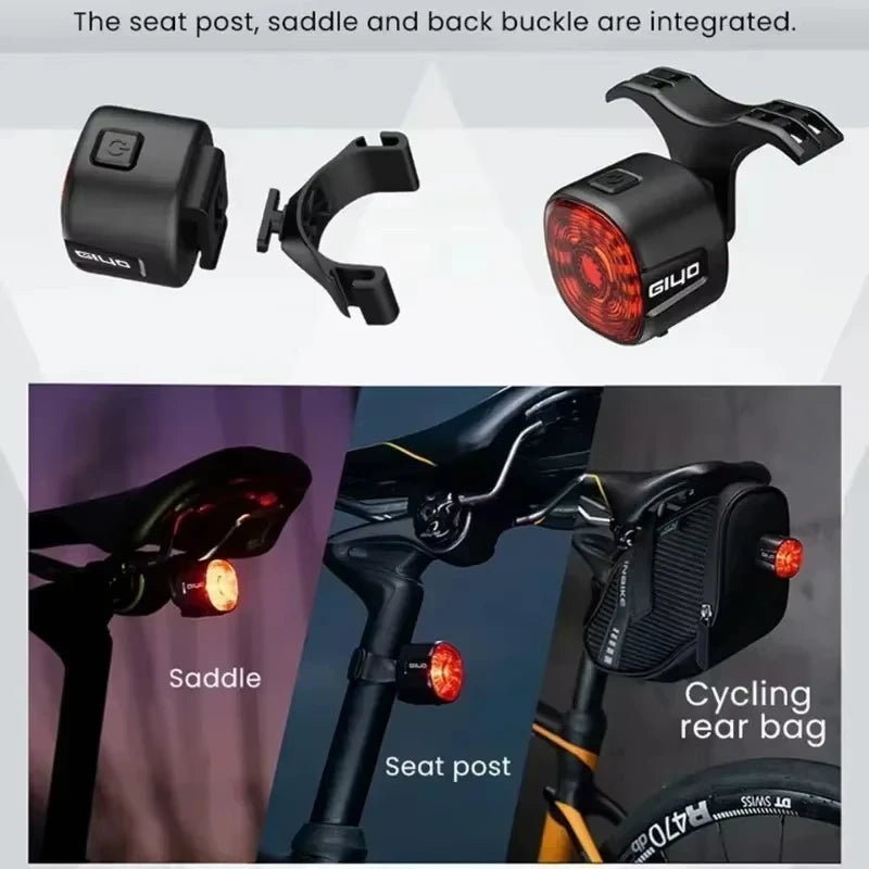 Bicycle Smart Brake Rear Light Auto on/Off Stop Signal Brake MTB Road Bike LED Taillight Type-C Charge Cycling Safety Flash Lam