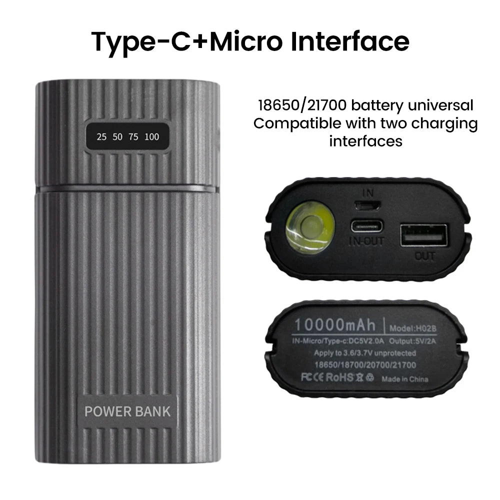 Power Bank Case for 18650/18700/20700/21700 Battery Pack No Soldering Fast Charging Charger DIY USB Power Bank for Cellohone