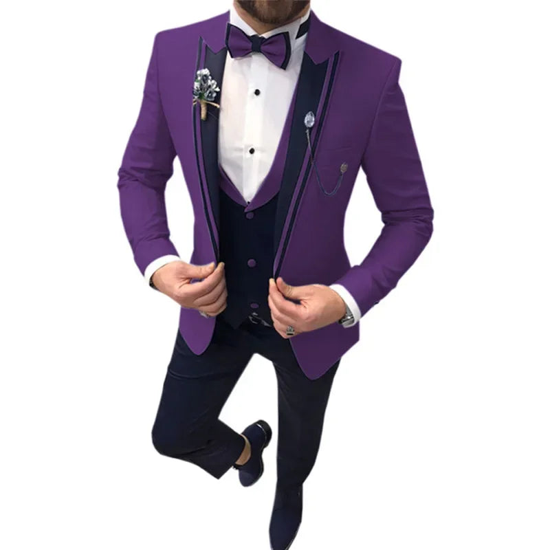 New Casual Fashion Men's Suit Three-piece Set (top + Vest + Pants) Lapel Slim Wedding Ceremony Groom Best Man Suit Men's Suit