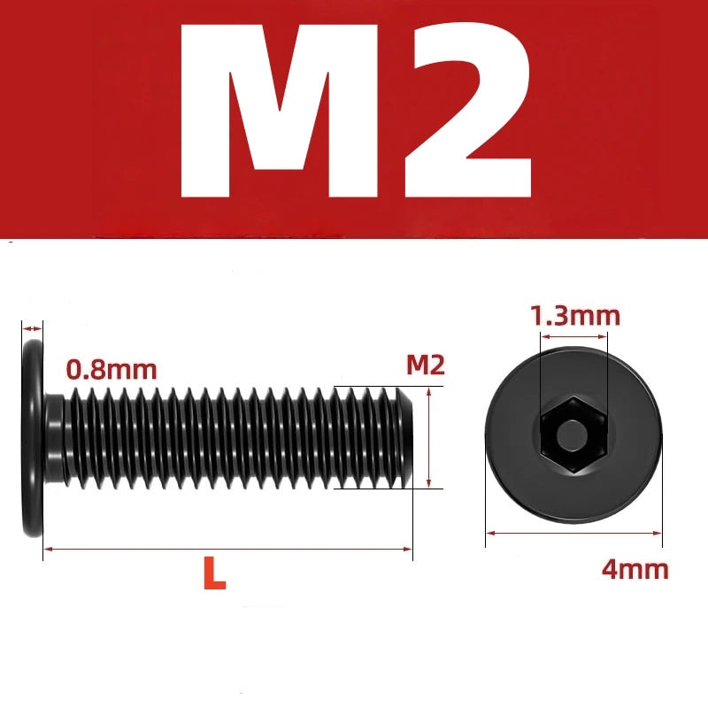 M2 M3 M4 M5 M6 M8 Black 304 Stainless Steel Low Profile Socket Head Cap Screws Hex Key Bolts Ultra Thin Flat Head Allen Hexagon