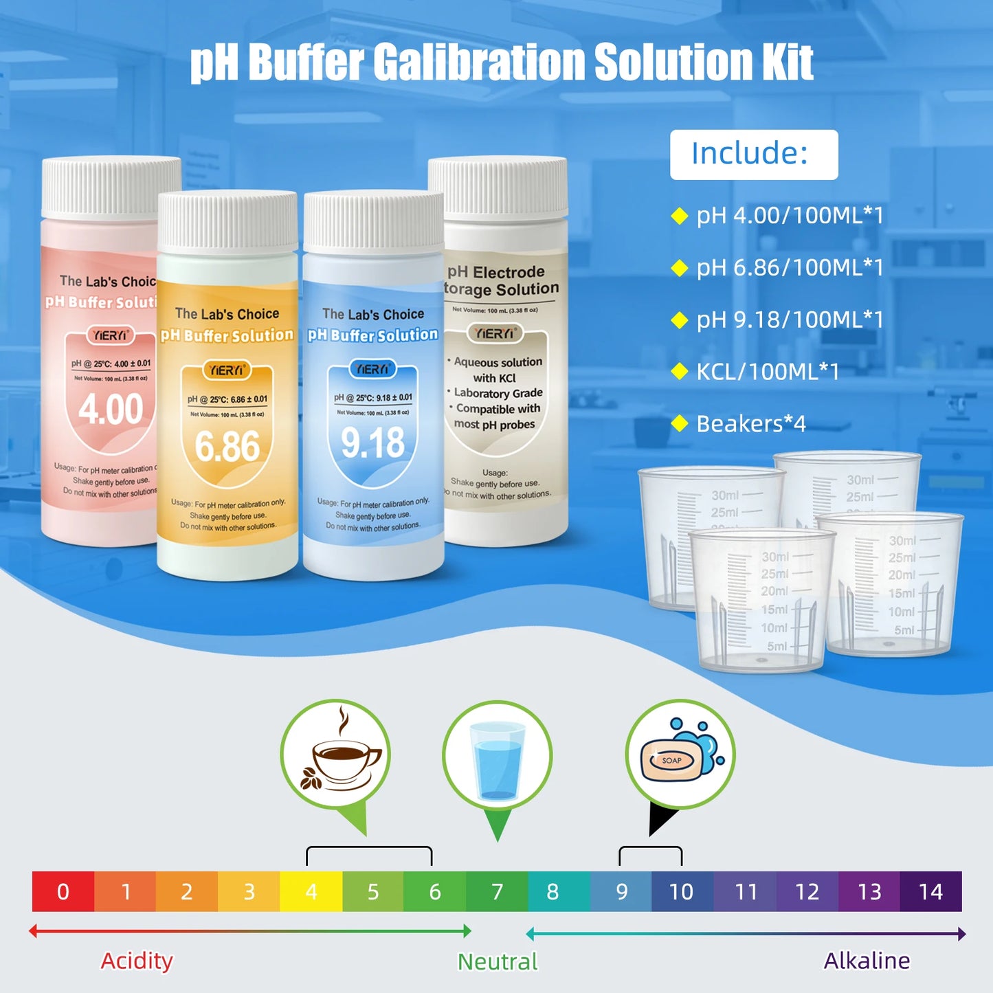 100ML pH Buffer Solution pH Calibration Solution Kit pH Meter Calibration Kit 4.00 6.86 9.18 Buffer with KCL Storage Solution
