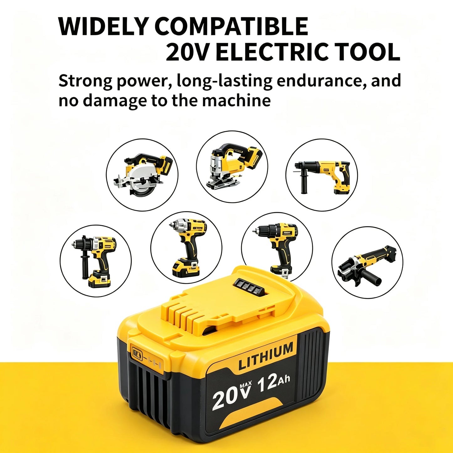 20V 12.0Ah Battery Replacement for Dewalt 20V MAX Lithium ion DCB200 DCB204 DCB205 DCB206 DCB612 Cordless Power Tool - 1/2/4 Pack Options