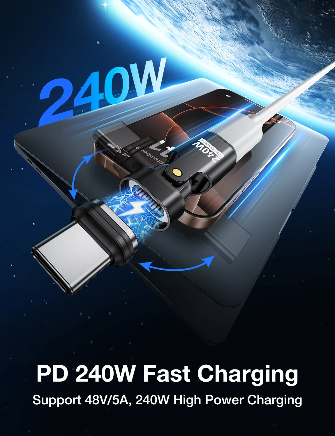 AUFU 240W Type C Adapter 16Pin USB-C to Type-C Fast Charging Cable Magnetic USB C Female Converter for Macbook iPhone 16 15 Xiao