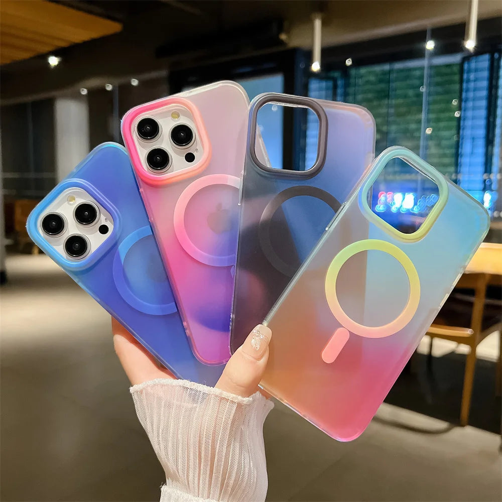 Ink Clashing Colours Chameleon for Magsafe Lanyard Case for iPhone 16 Pro 15 14 16 Pro Max 13 Magnetic Shockproof Soft Cover