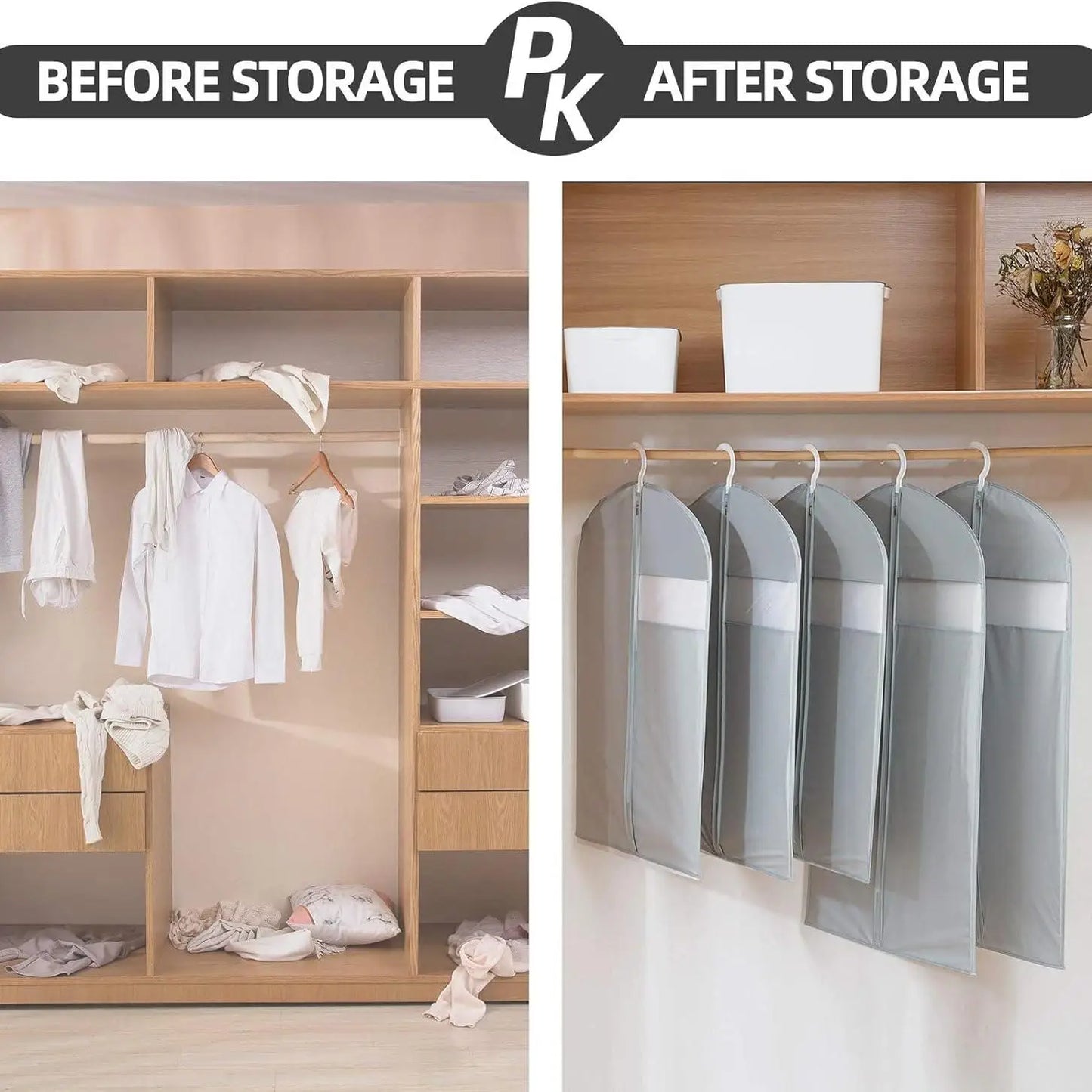 Thick Garment Suit Hanger Cover Bag with Zipper, Closet Storage Dust Coat Cover for Hanging Clothes, Breathable Dress Gown Bag